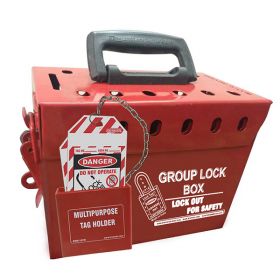 KRM-LOTO PORTABLE GROUP LOCKOUT BOX WITH METAL POCKET  (12 HOLES) RED
