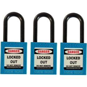 3pcs KRM LOTO - OSHA SAFETY ISOLATION LOCKOUT PADLOCK - NYLON SHACKLE WITH DIFFER KEY-BLUE