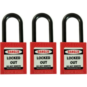 3pcs KRM LOTO - OSHA SAFETY ISOLATION LOCKOUT PADLOCK - NYLON SHACKLE WITH ALIKE KEY-RED