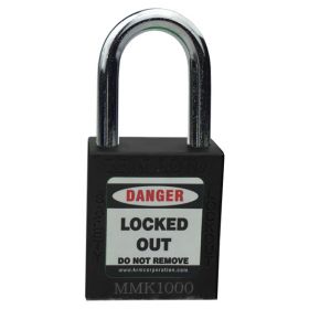 KRM LOTO - OSHA SAFETY ISOLATION LOCKOUT PADLOCK - METAL SHACKLE WITH DIFFER KEY AND MASTER KEY - BLACK