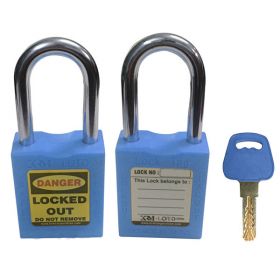 KRM LOTO - OSHA SAFETY LOCK TAG PADLOCK - METAL SHACKLE WITH DIFFER KEY - BLUE