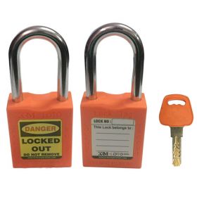 KRM LOTO - OSHA SAFETY LOCK TAG PADLOCK - METAL SHACKLE WITH DIFFER KEY - ORANGE