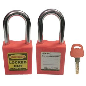 KRM LOTO - OSHA SAFETY LOCK TAG PADLOCK - METAL SHACKLE WITH DIFFER KEY - RED