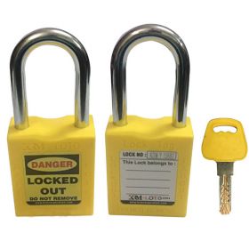 KRM LOTO - OSHA SAFETY LOCK TAG PADLOCK - METAL SHACKLE WITH DIFFER KEY - YELLOW