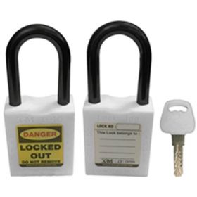 KRM LOTO - OSHA SAFETY LOCK TAG PADLOCK - NYLON SHACKLE- WHITE