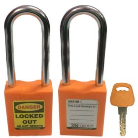 KRM LOTO - OSHA SAFETY LOCK TAG PADLOCK – METAL – LONG SHACKLE - ORANGE