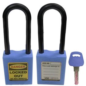 KRM LOTO - OSHA SAFETY LOCK TAG PADLOCK – NYLON – LONG SHACKLE - BLUE