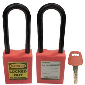 KRM LOTO - OSHA SAFETY LOCK TAG PADLOCK – NYLON – LONG SHACKLE - RED