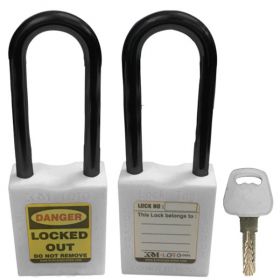 KRM LOTO - OSHA SAFETY LOCK TAG PADLOCK – NYLON – LONG SHACKLE - WHITE