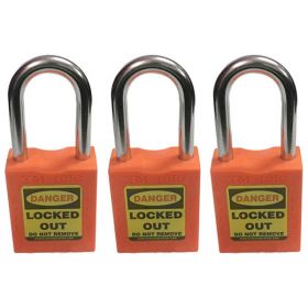 3pcs KRM LOTO - OSHA SAFETY LOCK TAG PADLOCK - METAL SHACKLE WITH ALIKE KEY - ORANGE