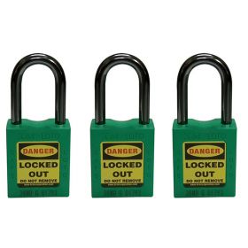 3pcs KRM LOTO - OSHA SAFETY LOCK TAG PADLOCK - NYLON SHACKLE WITH ALIKE KEY - GREEN