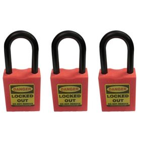 3pcs KRM LOTO - OSHA SAFETY LOCK TAG PADLOCK - NYLON SHACKLE WITH ALIKE KEY - RED