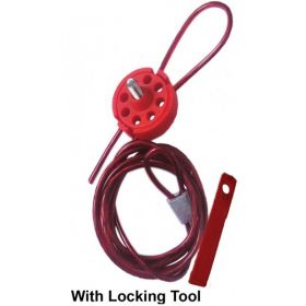 KRM LOTO - ROUND MULTIPURPOSE CABLE LOCKOUT 8H RED (WITH CABLE & LOCKING TOOL)