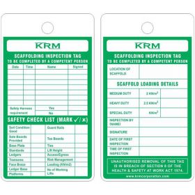 25pcs - KRM LOTO - SCAFFOLDING SAFETY CHECK LIST TAG - GREEN