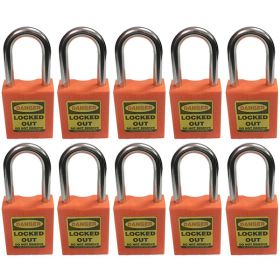 10pcs KRM LOTO - OSHA SAFETY LOCK TAG PADLOCK - METAL SHACKLE WITH DIFFER KEY AND MASTER KEY - ORANGE