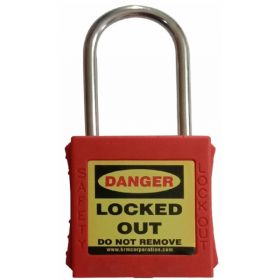 KRM LOTO - OSHA SAFETY LOCK TAG PADLOCK WITH STAINLESS STEEL SHACKLE - RED 