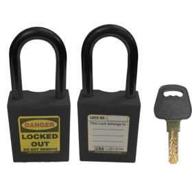 KRM LOTO - OSHA SAFETY LOCK TAG PADLOCK - NYLON SHACKLE WITH DIFFER KEY AND MASTER KEY - BLACK