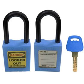 KRM LOTO - OSHA SAFETY LOCK TAG PADLOCK - NYLON SHACKLE WITH ALIKE KEY - BLUE