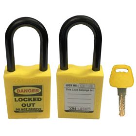 KRM LOTO - OSHA SAFETY LOCK TAG PADLOCK - NYLON SHACKLE WITH DIFFER KEY AND MASTER KEY - YELLOW