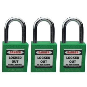 3pcs KRM LOTO - OSHA SAFETY ISOLATION LOCKOUT PADLOCK - METAL SHACKLE WITH ALIKE KEY-GREEN
