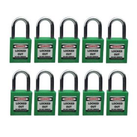10pcs KRM LOTO - OSHA SAFETY ISOLATION LOCKOUT PADLOCK - METAL SHACKLE WITH DIFFER KEY AND MASTER KEY - GREEN