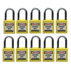 10pcs KRM LOTO - OSHA SAFETY ISOLATION LOCKOUT PADLOCK - METAL SHACKLE WITH DIFFER KEY AND MASTER KEY - YELLOW