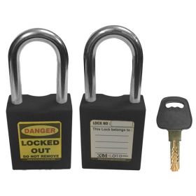 KRM LOTO - OSHA SAFETY LOCK TAG PADLOCK - METAL SHACKLE WITH DIFFER KEY BLACK