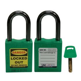 KRM LOTO - OSHA SAFETY LOCK TAG PADLOCK - NYLON SHACKLE WITH ALIKE KEY - GREEN