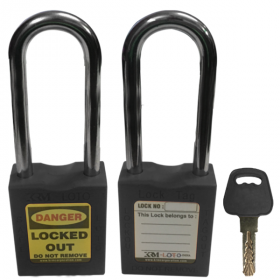 KRM LOTO - OSHA SAFETY LOCK TAG PADLOCK – METAL – LONG SHACKLE - BLACK