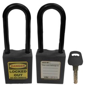 KRM LOTO - OSHA SAFETY LOCK TAG PADLOCK – NYLON – LONG SHACKLE - BLACK
