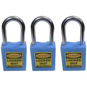 3PCS KRM LOTO - OSHA SAFETY LOCK TAG PADLOCK - METAL SHACKLE WITH ALIKE KEY - BLUE