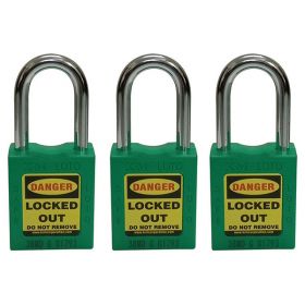 3pcs KRM LOTO - OSHA SAFETY LOCK TAG PADLOCK - METAL SHACKLE WITH ALIKE KEY - GREEN