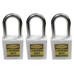 3pcs KRM LOTO - OSHA SAFETY LOCK TAG PADLOCK - METAL SHACKLE WITH ALIKE KEY - WHITE