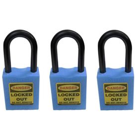 3pcs KRM LOTO - OSHA SAFETY LOCK TAG PADLOCK - NYLON SHACKLE WITH ALIKE KEY - BLUE