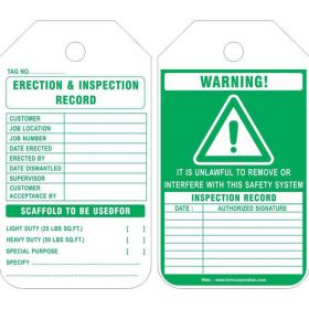 25pcs - WARNING ERECTION & INSPECTION RECORD - SCAFFOLD TAG KRM LOTO