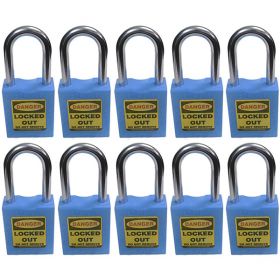 10pcs KRM LOTO - OSHA SAFETY LOCK TAG PADLOCK - METAL SHACKLE WITH DIFFER KEY AND MASTER KEY - BLUE