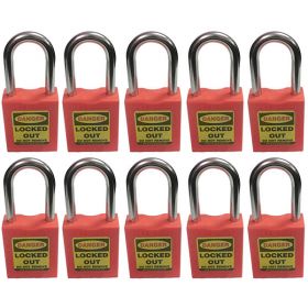 10pcs KRM LOTO - OSHA SAFETY LOCK TAG PADLOCK - METAL SHACKLE WITH DIFFER KEY AND MASTER KEY - RED