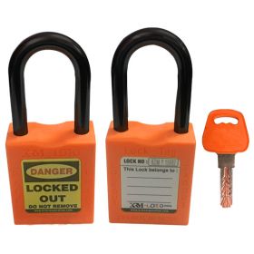 KRM LOTO - OSHA SAFETY LOCK TAG PADLOCK - NYLON SHACKLE WITH DIFFER KEY AND MASTER KEY - ORANGE