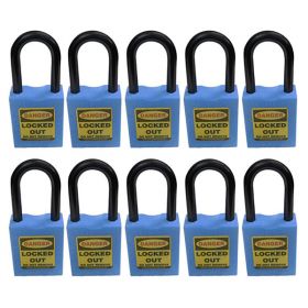10pcs KRM LOTO - OSHA SAFETY LOCK TAG PADLOCK - NYLON SHACKLE WITH DIFFER KEY AND MASTER KEY - BLUE