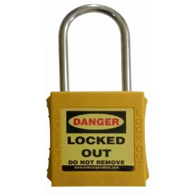 KRM LOTO - OSHA SAFETY LOCK TAG PADLOCK WITH STAINLESS STEEL SHACKLE - YELLOW