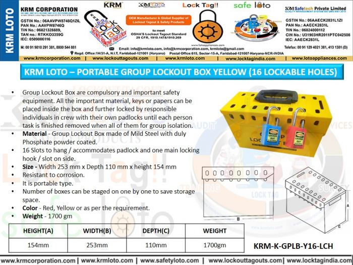 KRM LOTO – PORTABLE GROUP LOCKOUT BOX-YELLOE (16 LOCKABLE HOLES
