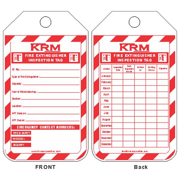 Fire extinguisher inspection clearance card