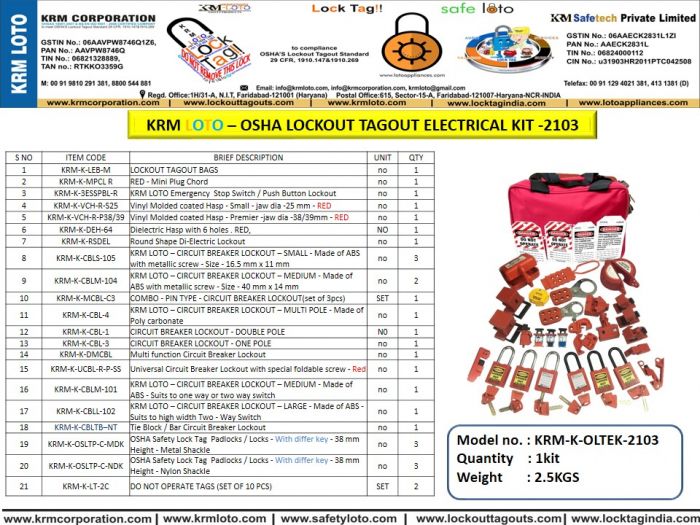 Krm LotoOsha Lockout Tagout Electrical Kit, 40 OFF